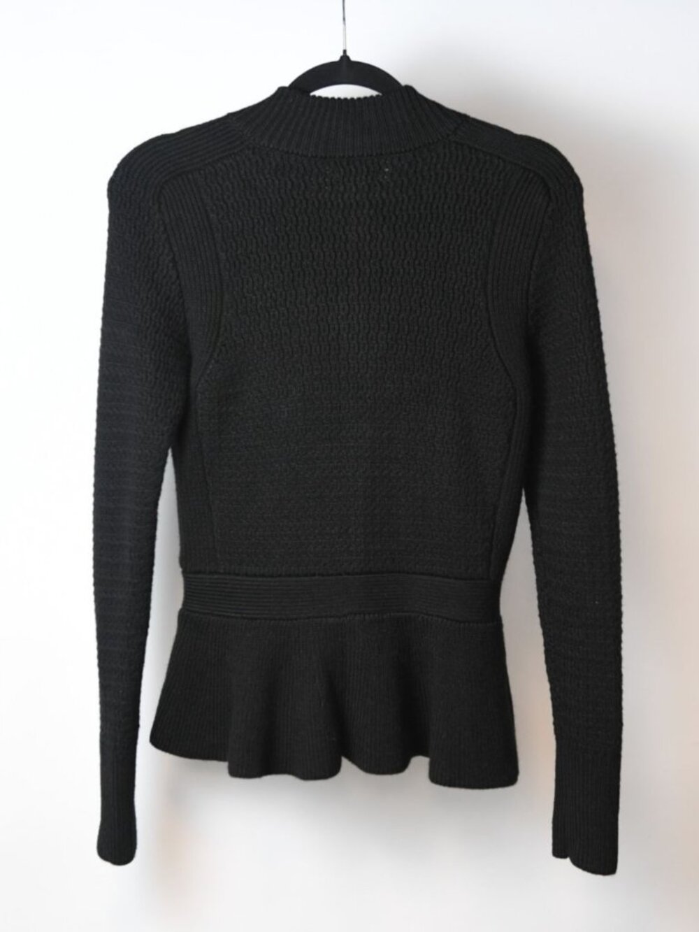 Ann Taylor Size Small Black Zip Back Peplum Hem Knit Sweater - Picture 7 of 12